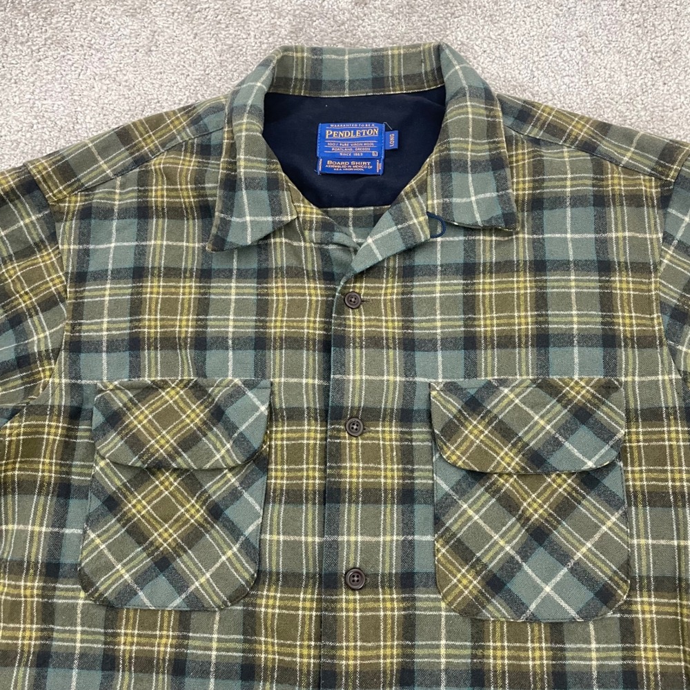 Pendleton Board Shirt Mens Large Long Wool Loop Button Mackellar Tartan Green